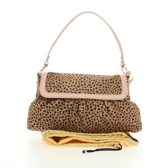 FENDI Hand Bag Unborn Calf Skin Beige Gold Auth am11805SAV