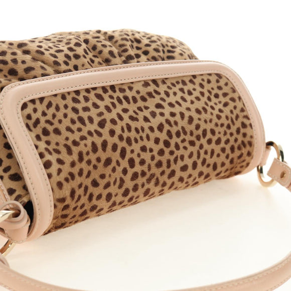 FENDI Hand Bag Unborn Calf Skin Beige Gold Auth am11805SAV