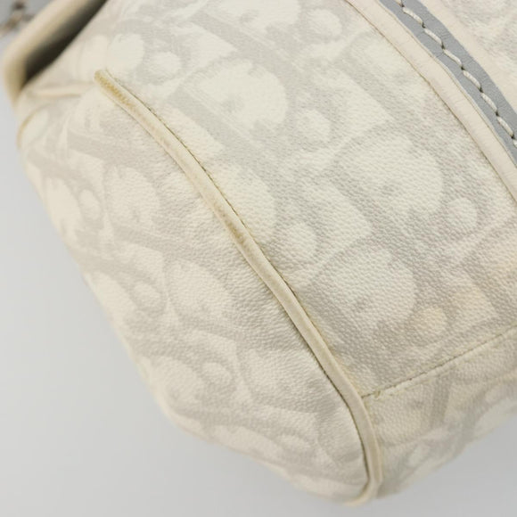 Christian Dior Trotter Canvas Romantic Chain Bag PVC White Silver Auth am11806V
