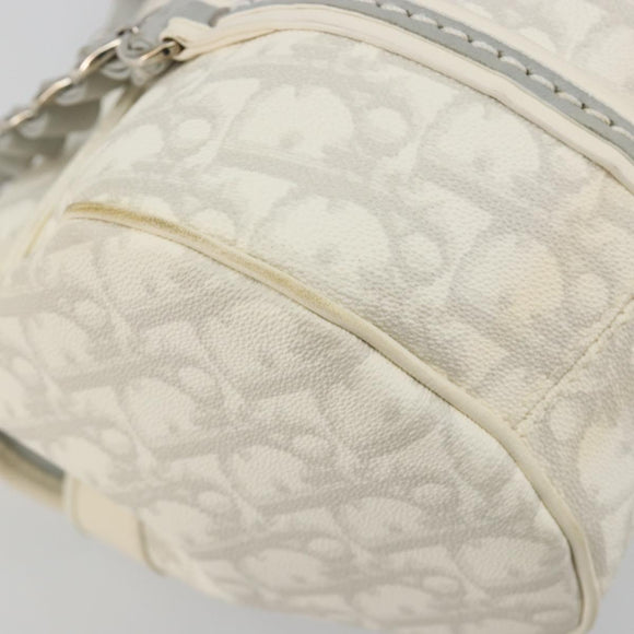 Christian Dior Trotter Canvas Romantic Chain Bag PVC White Silver Auth am11806V