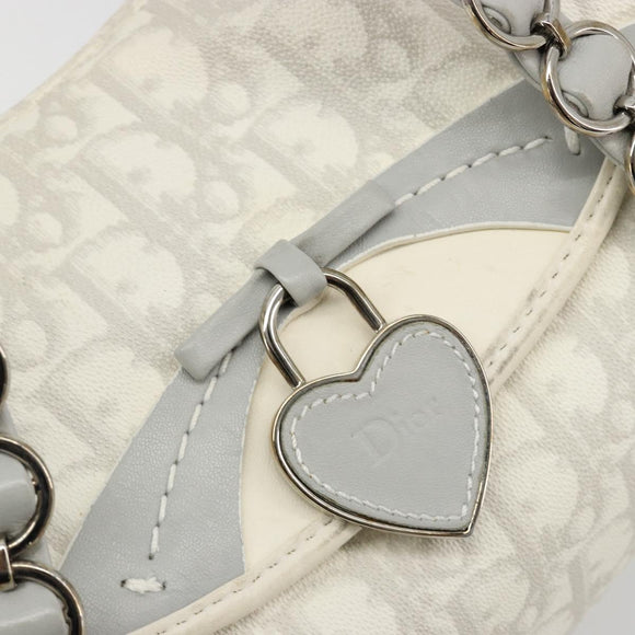 Christian Dior Trotter Canvas Romantic Chain Bag PVC White Silver Auth am11806V