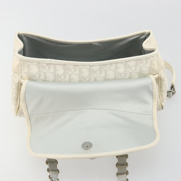 Christian Dior Trotter Canvas Romantic Chain Bag PVC White Silver Auth am11806V