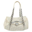 Christian Dior Trotter Canvas Romantic Chain Bag PVC White Silver Auth am11806V-2