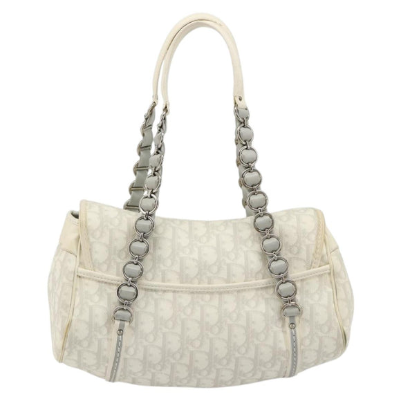 Christian Dior Trotter Canvas Romantic Chain Bag PVC White Silver Auth am11806V