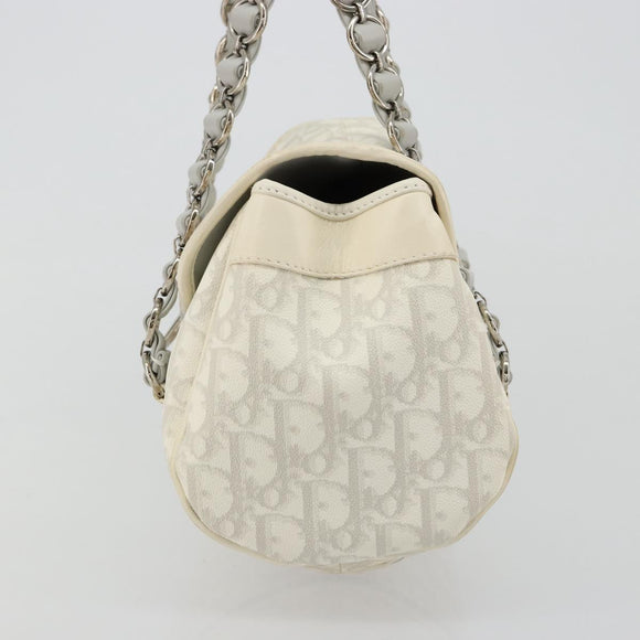 Christian Dior Trotter Canvas Romantic Chain Bag PVC White Silver Auth am11806V