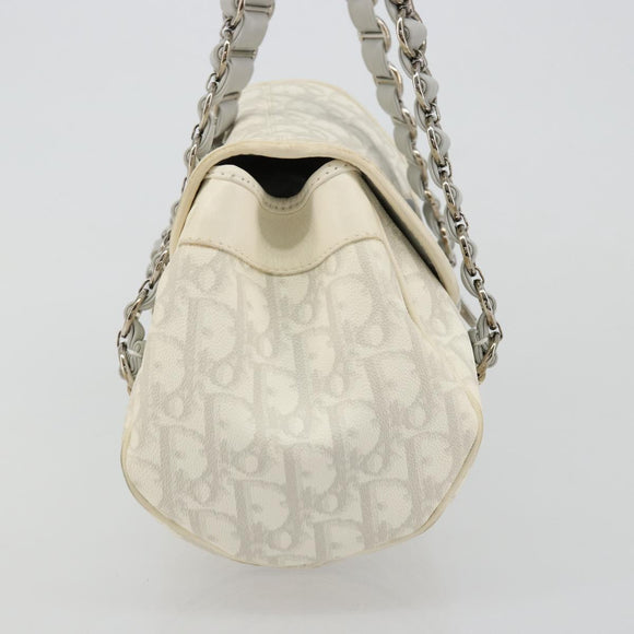 Christian Dior Trotter Canvas Romantic Chain Bag PVC White Silver Auth am11806V