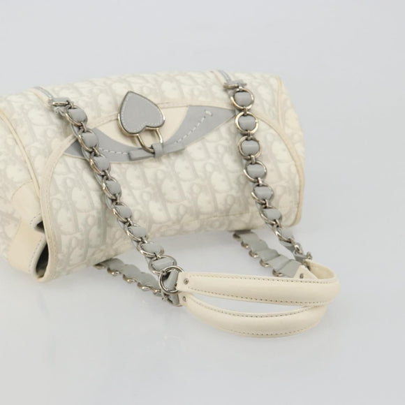 Christian Dior Trotter Canvas Romantic Chain Bag PVC White Silver Auth am11806V