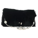 Miu Miu Crystal Chain Shoulder Bag Fur Black Silver 5BD233 Auth am11808SAM-1