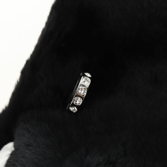 Miu Miu Crystal Chain Shoulder Bag Fur Black Silver 5BD233 Auth am11808SAM