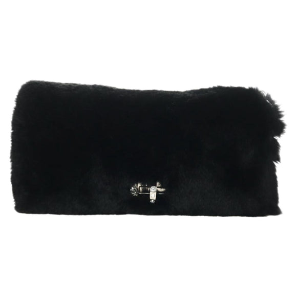 Miu Miu Crystal Chain Shoulder Bag Fur Black Silver 5BD233 Auth am11808SAM