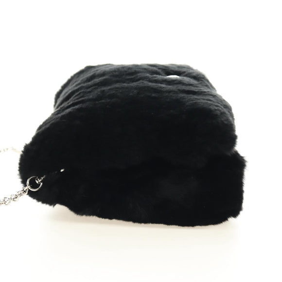 Miu Miu Crystal Chain Shoulder Bag Fur Black Silver 5BD233 Auth am11808SAM