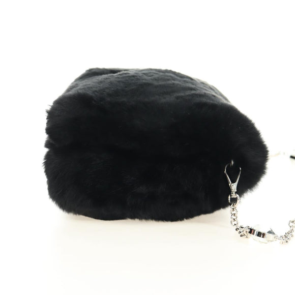 Miu Miu Crystal Chain Shoulder Bag Fur Black Silver 5BD233 Auth am11808SAM