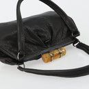 Miu Miu Hand Bag Leather Black Silver Auth am11809V-6