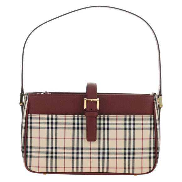 BURBERRY Nova Check Hand Bag Canvas Beige Gold Auth am11816V