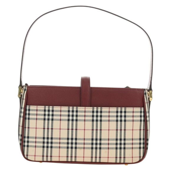 BURBERRY Nova Check Hand Bag Canvas Beige Gold Auth am11816V