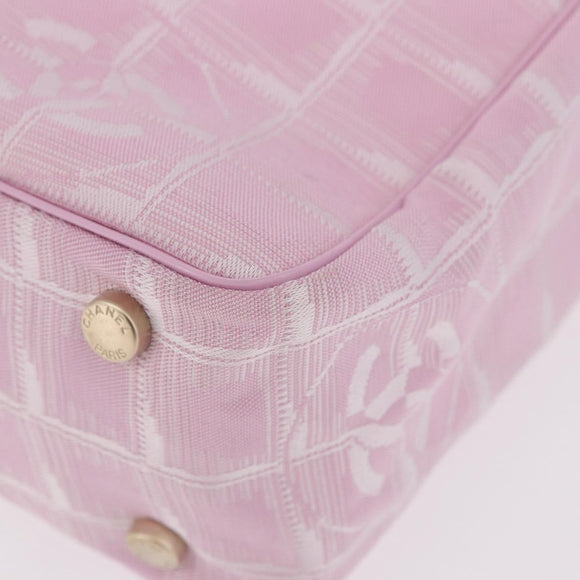 CHANEL New Travel line Hand Bag Nylon Pink Gold CC Auth am11817V