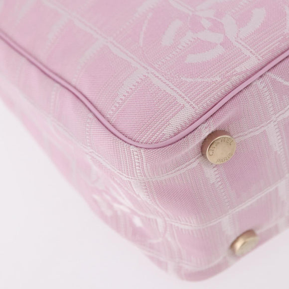 CHANEL New Travel line Hand Bag Nylon Pink Gold CC Auth am11817V