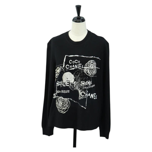 CHANEL CC Camellia Sequin Cut And Sew Shirt Cotton S Black CC Auth am11841M