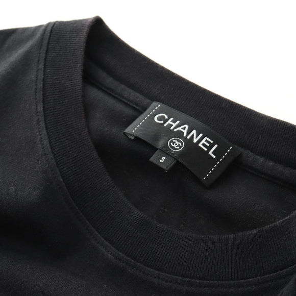 CHANEL CC Camellia Sequin Cut And Sew Shirt Cotton S Black CC Auth am11841M