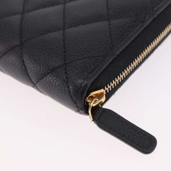 CHANEL Matelasse Long Wallet Caviar Skin Black Gold CC Auth am11846M