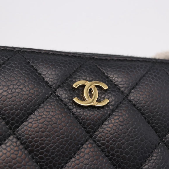 CHANEL Matelasse Long Wallet Caviar Skin Black Gold CC Auth am11846M