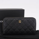 CHANEL Matelasse Long Wallet Caviar Skin Black Gold CC Auth am11846M-12