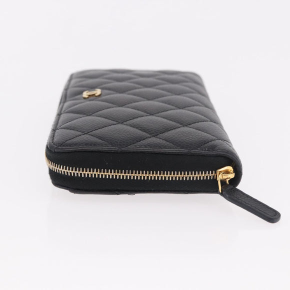 CHANEL Matelasse Long Wallet Caviar Skin Black Gold CC Auth am11846M