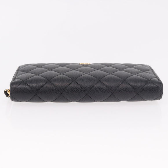 CHANEL Matelasse Long Wallet Caviar Skin Black Gold CC Auth am11846M