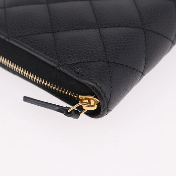 CHANEL Matelasse Long Wallet Caviar Skin Black Gold CC Auth am11846M
