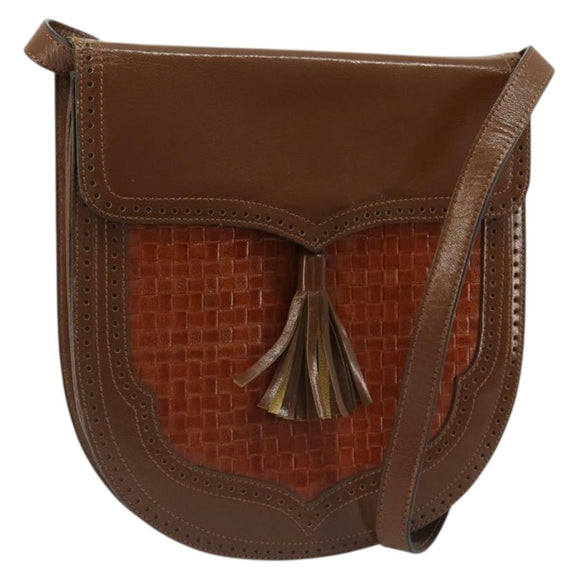 SAINT LAURENT Shoulder Bag Leather Brown Gold Auth am11847A