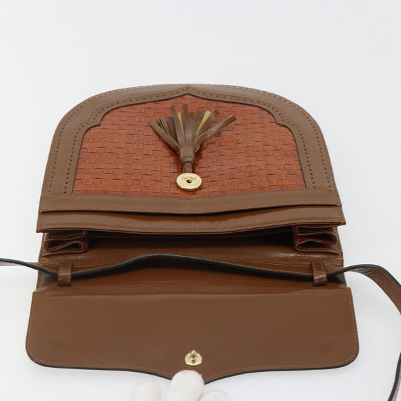 SAINT LAURENT Shoulder Bag Leather Brown Gold Auth am11847A