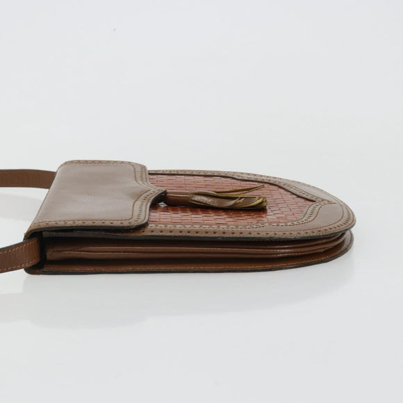 SAINT LAURENT Shoulder Bag Leather Brown Gold Auth am11847A
