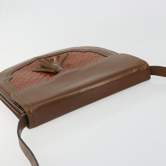 SAINT LAURENT Shoulder Bag Leather Brown Gold Auth am11847A