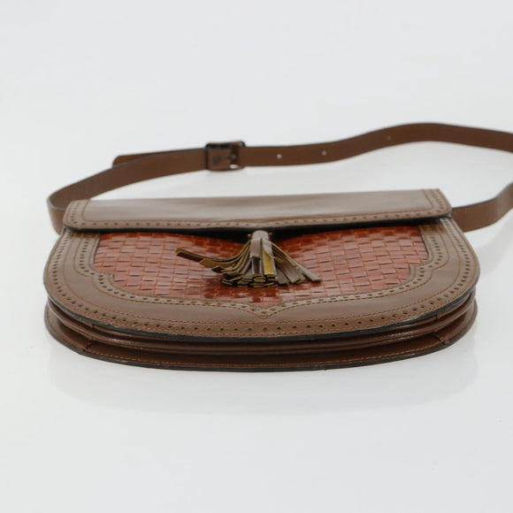 SAINT LAURENT Shoulder Bag Leather Brown Gold Auth am11847A