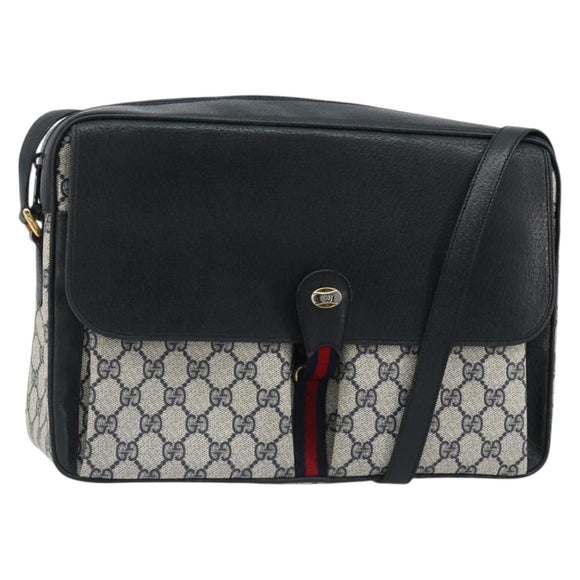 GUCCI GG Supreme Sherry Line Shoulder Bag PVC Navy Gold 904 02 064 Auth am11854