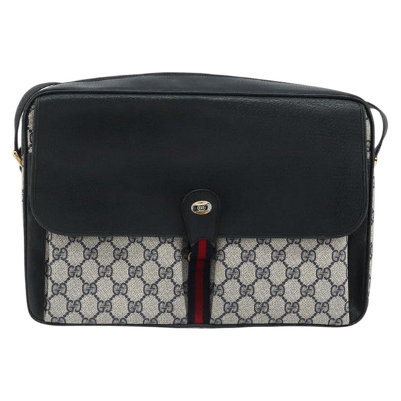 GUCCI GG Supreme Sherry Line Shoulder Bag PVC Navy Gold 904 02 064 Auth am11854