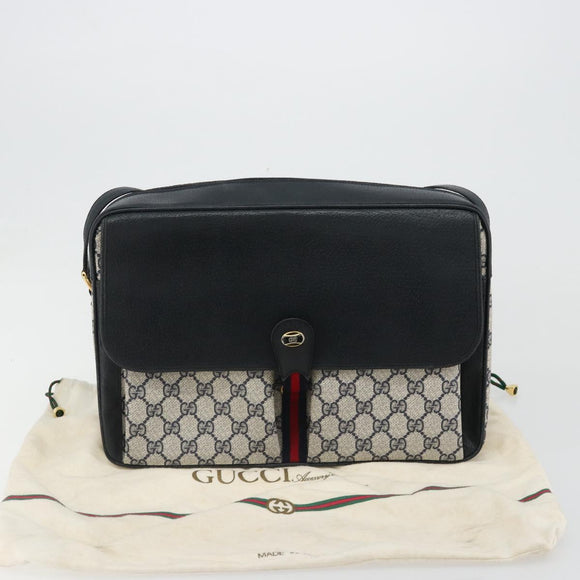 GUCCI GG Supreme Sherry Line Shoulder Bag PVC Navy Gold 904 02 064 Auth am11854