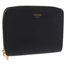 CELINE Round Compact Wallet Leather Black Gold Auth am11856V-1