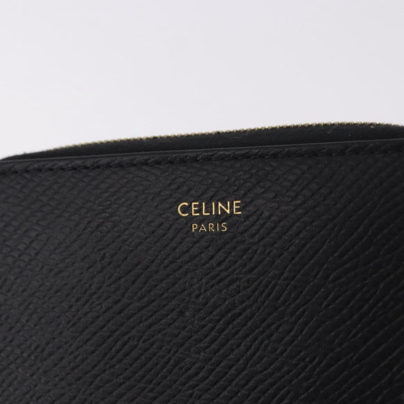 CELINE Round Compact Wallet Leather Black Gold Auth am11856V