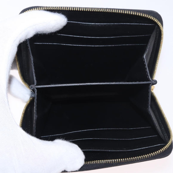 CELINE Round Compact Wallet Leather Black Gold Auth am11856V