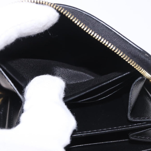 CELINE Round Compact Wallet Leather Black Gold Auth am11856V