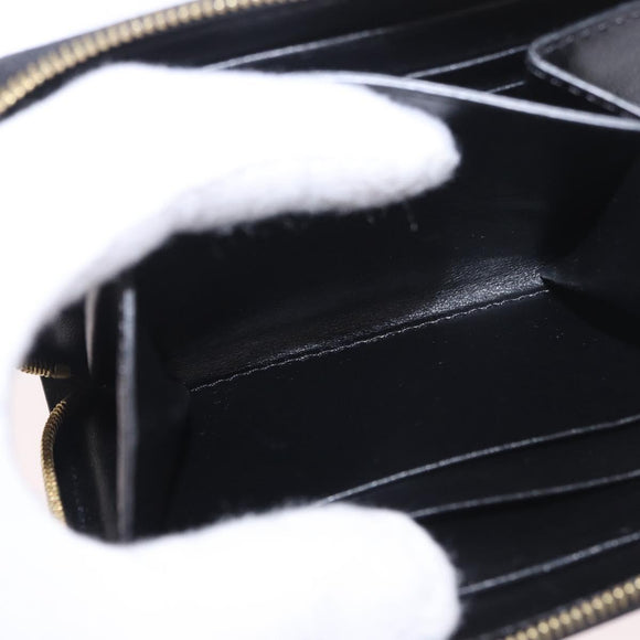 CELINE Round Compact Wallet Leather Black Gold Auth am11856V