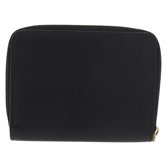 CELINE Round Compact Wallet Leather Black Gold Auth am11856V
