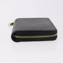 CELINE Round Compact Wallet Leather Black Gold Auth am11856V-4
