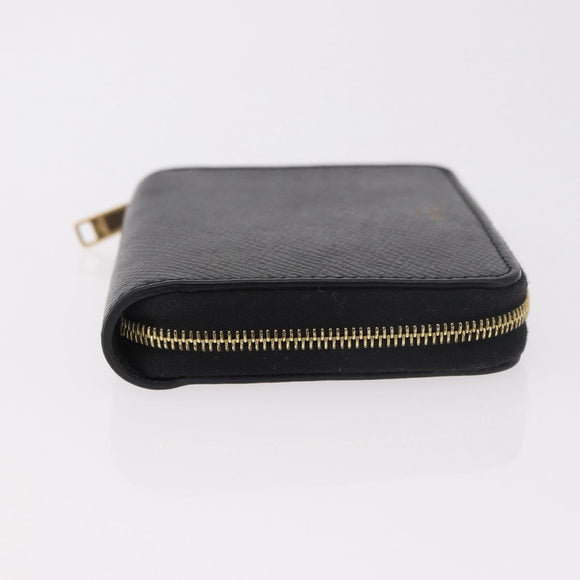 CELINE Round Compact Wallet Leather Black Gold Auth am11856V