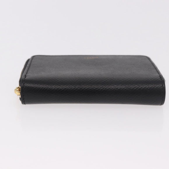 CELINE Round Compact Wallet Leather Black Gold Auth am11856V