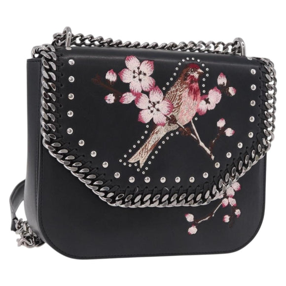 Stella MacCartney Boxbird Shoulder Bag Leather Black Silver 455139 Auth am11857V