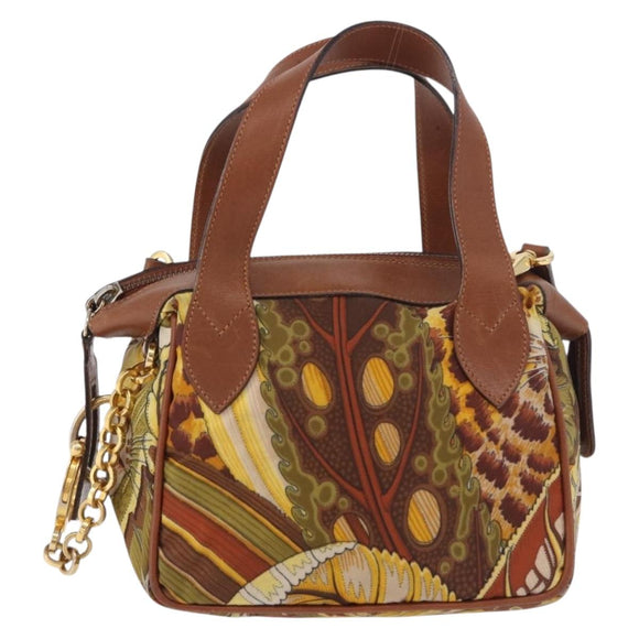 Salvatore Ferragamo Hand Bag Canvas Leather 2way Brown Gold Auth am11858A