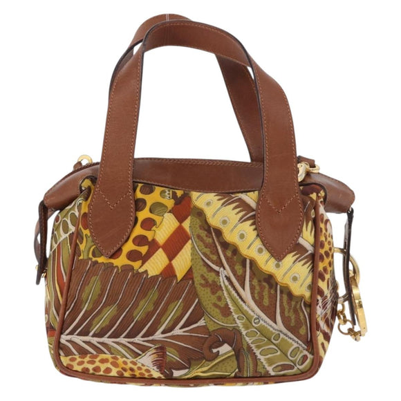 Salvatore Ferragamo Hand Bag Canvas Leather 2way Brown Gold Auth am11858A
