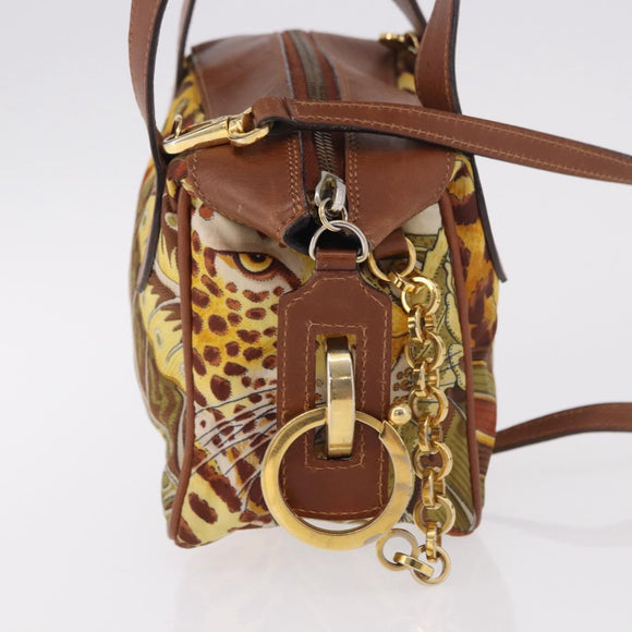 Salvatore Ferragamo Hand Bag Canvas Leather 2way Brown Gold Auth am11858A